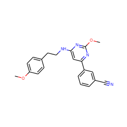 COc1ccc(CCNc2cc(-c3cccc(C#N)c3)nc(OC)n2)cc1 ZINC000038208760