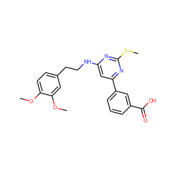 COc1ccc(CCNc2cc(-c3cccc(C(=O)O)c3)nc(SC)n2)cc1OC ZINC000066101681