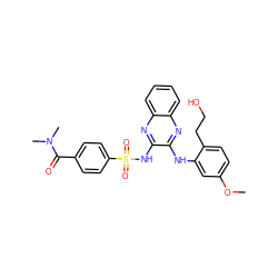 COc1ccc(CCO)c(Nc2nc3ccccc3nc2NS(=O)(=O)c2ccc(C(=O)N(C)C)cc2)c1 ZINC000138220950