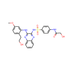 COc1ccc(CCO)c(Nc2nc3ccccc3nc2NS(=O)(=O)c2ccc(NC(=O)CO)cc2)c1 ZINC000147525753