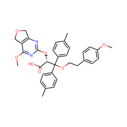 COc1ccc(CCOC(c2ccc(C)cc2)(c2ccc(C)cc2)[C@@H](Oc2nc3c(c(OC)n2)COC3)C(=O)O)cc1 ZINC000026826213