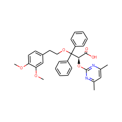 COc1ccc(CCOC(c2ccccc2)(c2ccccc2)[C@H](Oc2nc(C)cc(C)n2)C(=O)O)cc1OC ZINC000001488192