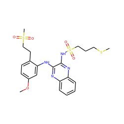 COc1ccc(CCS(C)(=O)=O)c(Nc2nc3ccccc3nc2NS(=O)(=O)CCCSC)c1 ZINC000138131613