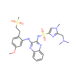 COc1ccc(CCS(C)(=O)=O)c(Nc2nc3ccccc3nc2NS(=O)(=O)c2cn(C)c(CN(C)C)n2)c1 ZINC000147968481