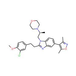 COc1ccc(CCc2nc3cc(-c4c(C)noc4C)ccc3n2C[C@H](C)N2CCOCC2)cc1Cl ZINC000096170456