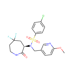 COc1ccc(CN([C@@H]2CC(F)(F)CCNC2=O)S(=O)(=O)c2ccc(Cl)cc2)cn1 ZINC000029129791