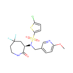 COc1ccc(CN([C@@H]2CC(F)(F)CCNC2=O)S(=O)(=O)c2ccc(Cl)s2)cn1 ZINC000029129456