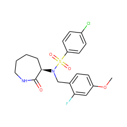 COc1ccc(CN([C@@H]2CCCCNC2=O)S(=O)(=O)c2ccc(Cl)cc2)c(F)c1 ZINC000029129369