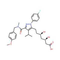 COc1ccc(CN(C)C(=O)c2nn(-c3ccc(F)cc3)c(CC[C@@H](O)C[C@@H](O)CC(=O)O)c2C(C)C)cc1 ZINC000014974360