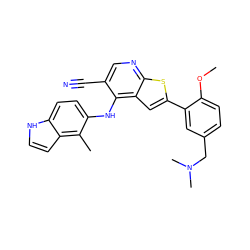 COc1ccc(CN(C)C)cc1-c1cc2c(Nc3ccc4[nH]ccc4c3C)c(C#N)cnc2s1 ZINC000040936222