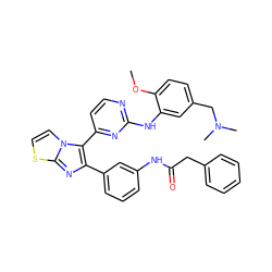 COc1ccc(CN(C)C)cc1Nc1nccc(-c2c(-c3cccc(NC(=O)Cc4ccccc4)c3)nc3sccn23)n1 ZINC000063539875