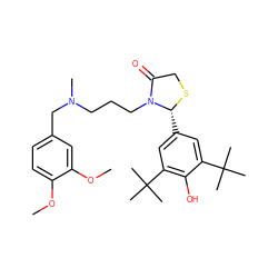 COc1ccc(CN(C)CCCN2C(=O)CS[C@@H]2c2cc(C(C)(C)C)c(O)c(C(C)(C)C)c2)cc1OC ZINC000013781684