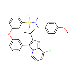 COc1ccc(CN(C)S(=O)(=O)c2cccc(Oc3cccc(-c4c(C(C)C)nc5c(Cl)cccn45)c3)c2)cc1 ZINC000049757424