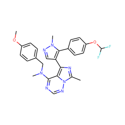 COc1ccc(CN(C)c2ncnn3c(C)nc(-c4cnn(C)c4-c4ccc(OC(F)F)cc4)c23)cc1 ZINC000169697396