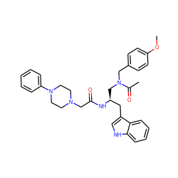 COc1ccc(CN(C[C@@H](Cc2c[nH]c3ccccc23)NC(=O)CN2CCN(c3ccccc3)CC2)C(C)=O)cc1 ZINC000027866475