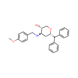 COc1ccc(CN[C@@H]2C[C@@H](C(c3ccccc3)c3ccccc3)OC[C@H]2O)cc1 ZINC000013648562