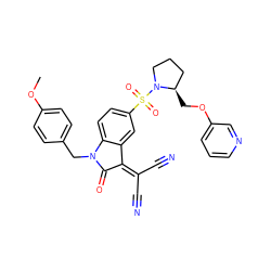 COc1ccc(CN2C(=O)C(=C(C#N)C#N)c3cc(S(=O)(=O)N4CCC[C@H]4COc4cccnc4)ccc32)cc1 ZINC000036093017