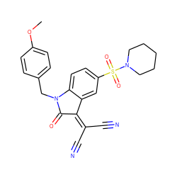 COc1ccc(CN2C(=O)C(=C(C#N)C#N)c3cc(S(=O)(=O)N4CCCCC4)ccc32)cc1 ZINC000040423003