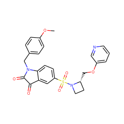COc1ccc(CN2C(=O)C(=O)c3cc(S(=O)(=O)N4CC[C@H]4COc4cccnc4)ccc32)cc1 ZINC000071318989