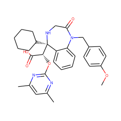 COc1ccc(CN2C(=O)CN[C@](C3CCCCC3)([C@H](Oc3nc(C)cc(C)n3)C(=O)O)c3ccccc32)cc1 ZINC000026670987