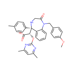 COc1ccc(CN2C(=O)CN[C@](c3ccc(C)cc3)([C@H](Oc3nc(C)cc(C)n3)C(=O)O)c3ccccc32)cc1 ZINC000026671951