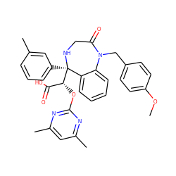 COc1ccc(CN2C(=O)CN[C@](c3cccc(C)c3)([C@H](Oc3nc(C)cc(C)n3)C(=O)O)c3ccccc32)cc1 ZINC000026670023