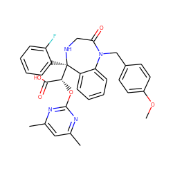 COc1ccc(CN2C(=O)CN[C@](c3ccccc3F)([C@H](Oc3nc(C)cc(C)n3)C(=O)O)c3ccccc32)cc1 ZINC000026670983