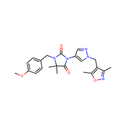 COc1ccc(CN2C(=O)N(c3cnn(Cc4c(C)noc4C)c3)C(=O)C2(C)C)cc1 ZINC000115731293