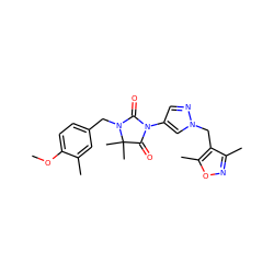 COc1ccc(CN2C(=O)N(c3cnn(Cc4c(C)noc4C)c3)C(=O)C2(C)C)cc1C ZINC000116675721