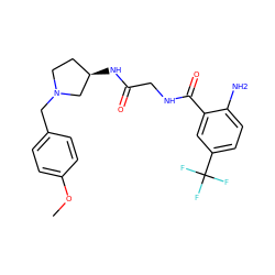COc1ccc(CN2CC[C@@H](NC(=O)CNC(=O)c3cc(C(F)(F)F)ccc3N)C2)cc1 ZINC000029125692