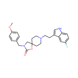 COc1ccc(CN2CC3(CCN(CCc4c[nH]c5ccc(F)cc45)CC3)OC2=O)cc1 ZINC000013743424