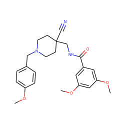 COc1ccc(CN2CCC(C#N)(CNC(=O)c3cc(OC)cc(OC)c3)CC2)cc1 ZINC000072124899