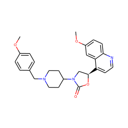 COc1ccc(CN2CCC(N3C[C@@H](c4ccnc5ccc(OC)cc45)OC3=O)CC2)cc1 ZINC000028893581