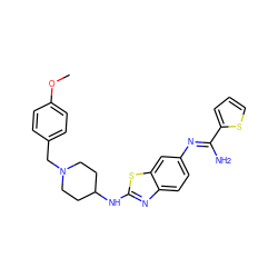 COc1ccc(CN2CCC(Nc3nc4ccc(/N=C(\N)c5cccs5)cc4s3)CC2)cc1 ZINC000028818939