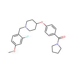 COc1ccc(CN2CCC(Oc3ccc(C(=O)N4CCCC4)cc3)CC2)c(F)c1 ZINC000011838548