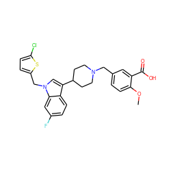 COc1ccc(CN2CCC(c3cn(Cc4ccc(Cl)s4)c4cc(F)ccc34)CC2)cc1C(=O)O ZINC000001494870