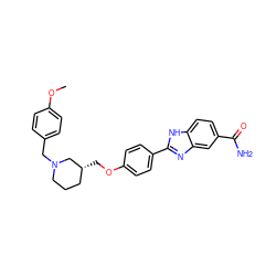COc1ccc(CN2CCC[C@@H](COc3ccc(-c4nc5cc(C(N)=O)ccc5[nH]4)cc3)C2)cc1 ZINC000028960532
