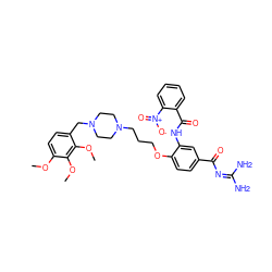 COc1ccc(CN2CCN(CCCOc3ccc(C(=O)N=C(N)N)cc3NC(=O)c3ccccc3[N+](=O)[O-])CC2)c(OC)c1OC ZINC000072118607