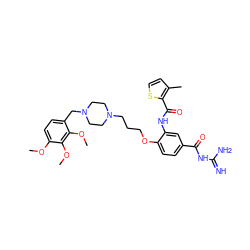 COc1ccc(CN2CCN(CCCOc3ccc(C(=O)NC(=N)N)cc3NC(=O)c3sccc3C)CC2)c(OC)c1OC ZINC000072117021