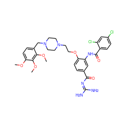 COc1ccc(CN2CCN(CCOc3ccc(C(=O)N=C(N)N)cc3NC(=O)c3ccc(Cl)cc3Cl)CC2)c(OC)c1OC ZINC000072115042