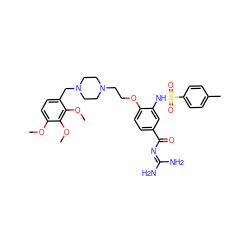 COc1ccc(CN2CCN(CCOc3ccc(C(=O)N=C(N)N)cc3NS(=O)(=O)c3ccc(C)cc3)CC2)c(OC)c1OC ZINC000072116409