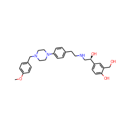 COc1ccc(CN2CCN(c3ccc(CCNC[C@@H](O)c4ccc(O)c(CO)c4)cc3)CC2)cc1 ZINC000169351212