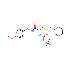 COc1ccc(CNC(=O)[C@H](CSCC2CCCCC2)NC(=O)OC(C)(C)C)cc1 ZINC000003920680