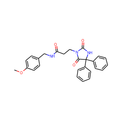 COc1ccc(CNC(=O)CCN2C(=O)NC(c3ccccc3)(c3ccccc3)C2=O)cc1 ZINC000653736087