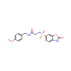 COc1ccc(CNC(=O)CNS(=O)(=O)c2ccc3[nH]c(=O)oc3c2)cc1 ZINC000103262831