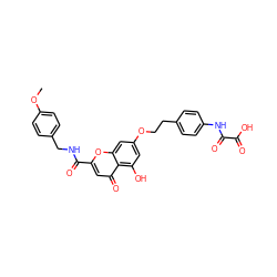 COc1ccc(CNC(=O)c2cc(=O)c3c(O)cc(OCCc4ccc(NC(=O)C(=O)O)cc4)cc3o2)cc1 ZINC000014980334