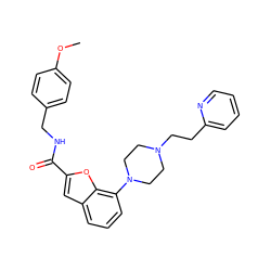 COc1ccc(CNC(=O)c2cc3cccc(N4CCN(CCc5ccccn5)CC4)c3o2)cc1 ZINC000114868039