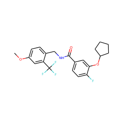 COc1ccc(CNC(=O)c2ccc(F)c(OC3CCCC3)c2)c(C(F)(F)F)c1 ZINC001772614169