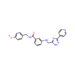 COc1ccc(CNC(=O)c2cccc(NCc3nc(-c4ccncc4)n[nH]3)c2)cc1 ZINC001772600168