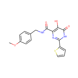 COc1ccc(CNC(=O)c2nc(-c3cccs3)[nH]c(=O)c2O)cc1 ZINC000028820282